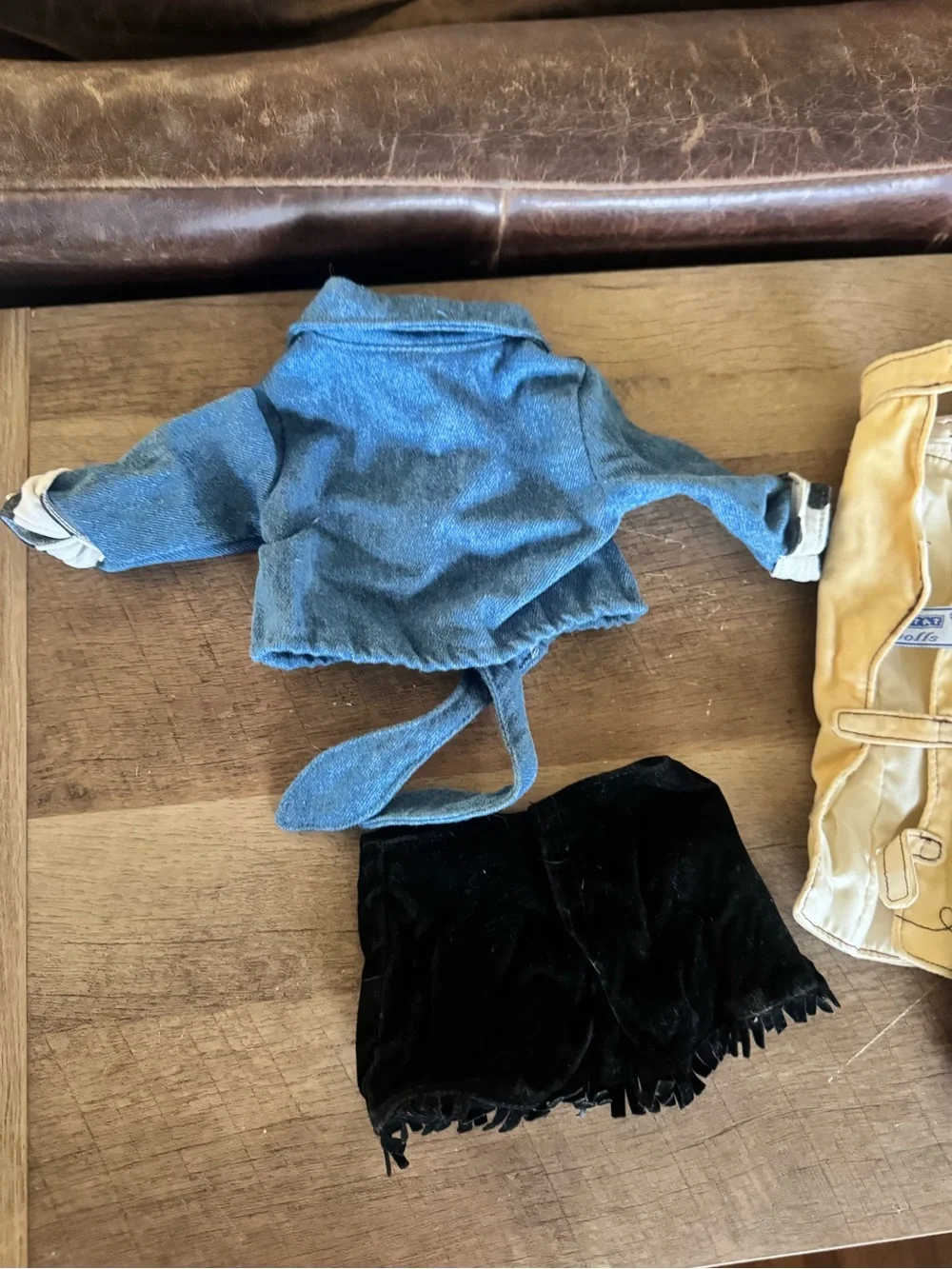American Girl Blue Jacket Cream Fringe Chaps Black Skirt Set cowgirl 90s western
